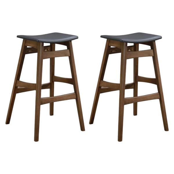 Finnick Cushioned Backless Bar Stool with Walnut Frame and Dark Grey Leatherette Upholstery - Walnut Finish Frame - Set of 2 