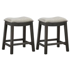 Elliston Backless Counter Stool with Light Beige Upholstery and Dark Grey Finish Frame - Set of 2 