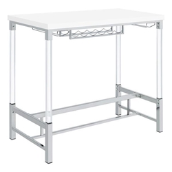 Norcrest 47"W x 22"L Bar Table with 6 - Bottle Wine Rack and 4 Glassware Holders - White High Gloss Top and Silver Finish Base 