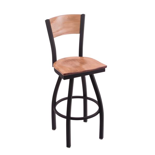 Black Wrinkle Vegas Golden Knights Swivel 30-Inch Bar Stool with Laser Engraved Back - Medium Maple 